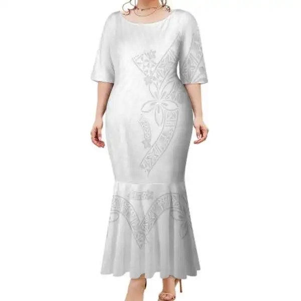 Grau und Weiß Einfachheit Polynesian Design Niedriger Preis Benutzer definierte Meerjungfrau Kleid Große Größe Elegantes Temperament Mit Meerjungfrau Kleid