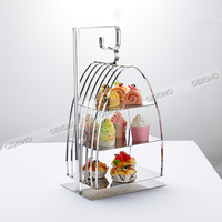 Ensemble de supports à dessert en acier inoxydable de luxe, cage à oiseaux, doré, argenté, poli miroir, multi-niveaux, buffet, pâtisserie, fruits, gâteaux