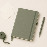 Carnet de notes A5 personnalisé en bambou 160 g/m², couverture rigide, pages pointillées, poche arrière, fermeture élastique, pour étudiants et artistes