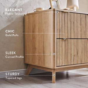 SENYU Armoire de classement latérale cannelée à 2 tiroirs de 30 po avec dispositif anti-basculement, en bois chêne naturel, pour chambre à coucher, imprimante et dossiers - Product Image 6