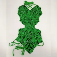 Studio Art Photographie Scène Sexy Sequin Perles Papillon Bellyband Hollowed Halter Backless Lace-up Belly Dance Dress Set