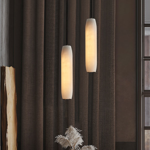 Luminaire suspendu en marbre minimaliste nordique, long, blanc, LED E27, éclairage de chambre à coucher - Product Image 2