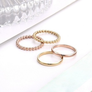 Minimalist High Polishing Stainless Steel Bead Stacking Gold <b>Ring</b> for <b>Couple</b> - Product Image 3