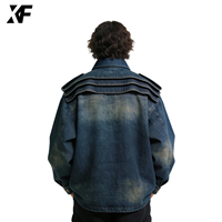 Veste en jean cargo surdimensionnée vintage de qualité supérieure, fabriquée sur mesure, délavée, 100% coton, de la marque XUFEI