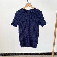 Top de Punto Casual de Manga Corta para Mujer, Primavera-Verano, con Diseño Bordado, Logotipo y Bolsillos, Top Elegante de Cuello Redondo