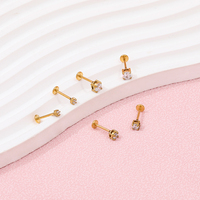 Anting trendi anting-anting kancing berlapis emas 18K zirkonia cantik untuk wanita anting-anting baja tahan karat grosir 2/3/4mm