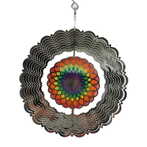 Groothandel Kleur Mandala Patroon Home Garden Decor Yard Opknoping Craft 3d Metalen Rvs Wind Spinner