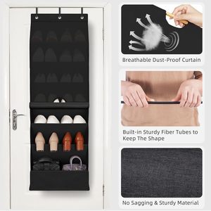 Over The Door <b>Shoe</b> Organizer 8 Pockets Dustproof Hanging <b>Storage</b> For <b>Shoes</b> Behind Doors On Walls Black Polyester - Product Image 4