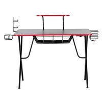 Escritorio de juegos rectangular con elevador de monitor y soportes de accesorios, mesa de juegos grande de alta resistencia, escritorio de juegos