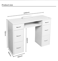 Table de manucure moderne haut de gamme en bois blanc et or avec ventilateur et tiroirs pour usage en centre commercial