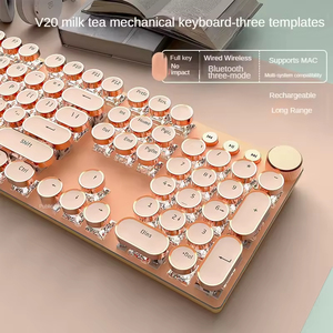 Steampunk Rose Gold/Matcha Wired/<strong>Wireless</strong> V20 Gaming 3 Mode <strong>Mechanical</strong> <strong>Keyboard</strong> Multiple Lighting Effects Electroplated Keycaps - Product Image 4