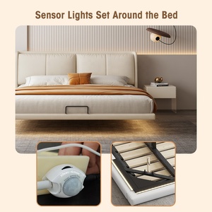 <span class=keywords><strong>Matelas</strong></span> d'usine en bois, lit de couchage, cadres de base avec tête de lit, cuir populaire moderne, hôtel, plate-forme rembourrée, lits en bois, cadre - Product Image 4