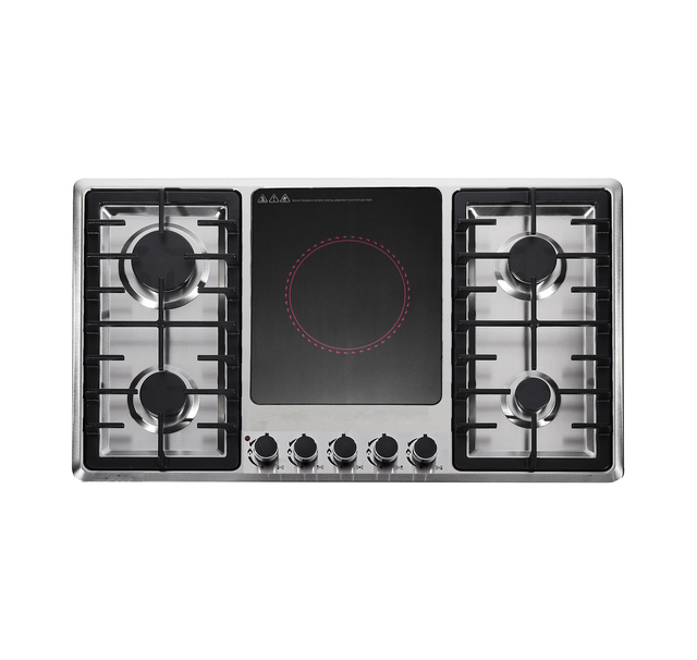 Household Silver Stainless Steel 5 Burner Electric Gas Cooktop Battery Power Built-In LPG/NG Energy-Saving Fast Heating RV Hotel