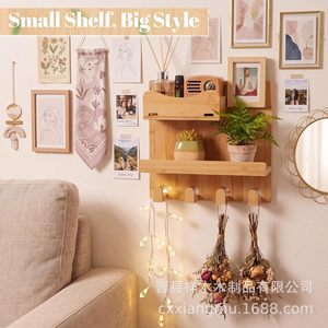 Wooden Storage <b>Rack</b> Wall Mounted With Hooks For Keys <b>Glasses</b> Entryway Organizer Rectangle Shape Default Color Cao County Origin - Product Image 1