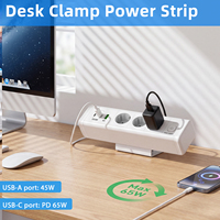 Multiprise de bureau à fixation EU 65W en alliage d'aluminium, 125V 13A, multifonction avec 3 prises et ports USB-C/USB-A