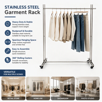 Présentoir de Vêtements Moderne en Acier Inoxydable sur Pied pour Boutiques de Détail – Anti-Rouille – Vente en Gros