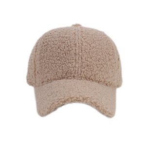 Casquette de baseball d'hiver unisexe bord incurvé épais et chaud en fausse laine d'agneau, couleurs unies, logo personnalisé brodé à la main - Product Image 3