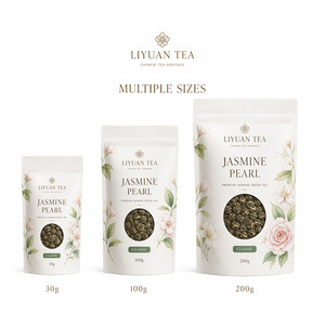 Sachets en Mylar à fond plat refermables <span class=keywords><strong>pour</strong></span> thé vert aux perles <span class=keywords><strong>de</strong></span> jasmin, emballage alimentaire vertical <span class=keywords><strong>pour</strong></span> thé en vrac et herbes chinoises, idéal comme cadeau - Product Image 3