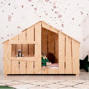 热卖儿童Ins DIY床家具木制框架屋床儿童学步床带抽屉儿童游戏屋