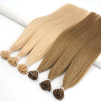 Extensiones de Cabello con Queratina de Doble Trama, Color Rubio, Extensiones de Cabello Pre-Adheridas con Pegamento, 100% Cabello Humano con Punta en U para Mujer