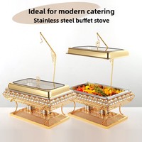 Réchaud de buffet professionnel rectangulaire en acier inoxydable doré de luxe 9L avec couvercle visible pour mariages et événements