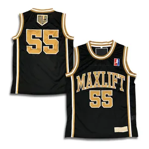 Пользовательские сетчатые баскетбольные майки с вышивкой логотипа команды по дизайну Молодежная черная Баскетбольная одежда
