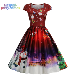 Vestido de satén con estampado vintage de estilo europeo americano para mujer HESPER, cuello cuadrado, cintura cruzada, estilo casual, para Navidad - Product Image 3