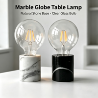 Lampe de table Globe en marbre, base noire et blanche, ampoule LED à filament moderne, lampe de bureau électrique simple pour chambre à coucher et table de chevet