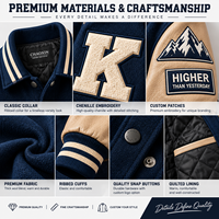 Veste universitaire OEM en mélange de laine coupe ample à manches raglan, broderie personnalisée, manches en cuir véritable, veste Letterman haut de gamme, fabrication en usine