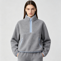 Pull-over décontracté pour femme en molleton Sherpa tricoté uni avec fermeture éclair quart de tour, personnalisable avec logo, confortable pour l'automne