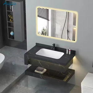 Ensemble de meubles-lavabos de salle de bain de luxe modernes à double couche en ardoise, <span class=keywords><strong>avec</strong></span> éclairage LED intelligent et lavabo en marbre, à fixation murale - Product Image 4