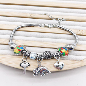 Bracelet à perles DIY Panjia, chaîne en cuivre réglable, pendentif croix <span class=keywords><strong>Dora</strong></span>, éléphant, amour, clé, incrusté de diamants, tendance, pour cadeau - Product Image 2