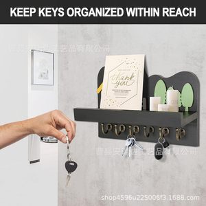 Wooden <b>Wall</b> <b>Mounted</b> Key Storage Rack With <b>Shelf</b> For Entryway Living Room Organization - Product Image 4
