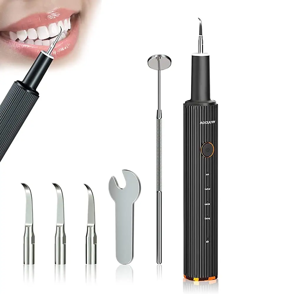 Dissolvant de plaque pour dents avec lumière LED, kit de nettoyage à ultrasons rechargeable 4 modes de nettoyage pour enlever