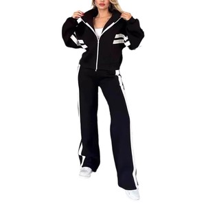 Ensemble de survêtement zippé rayé blanc pour femme, vêtements de sport décontractés, tailles S M L XL 2XL 3XL 4XL 5XL, Europe, Amérique, Asie du Sud-Est - Product Image 5
