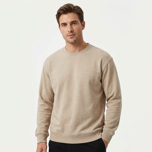 Sweat-shirt unisexe personnalisable en molleton de coton beige très résistant, col rond, logo avant en strass, broderie 3D, écologique, hiver - Product Image 1
