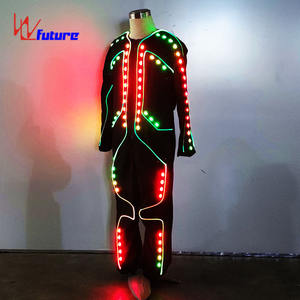 <span class=keywords><strong>Combinaison</strong></span> lumineuse LED avec lumières néon violettes et jaunes vives, design lumineux rechargeable pour les spectacles de scène de fête, festival - Product Image 2