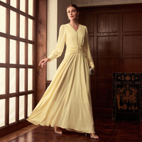 Robe de soirée jaune pour femme, élégante, chic, pour invitées de mariage, été, manches longues, ourlet plissé, longueur ras du sol, OEM