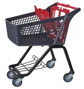 120L Groceries Supermarket Stalls Shopping Cart Plastic basket plus metal base with wheels