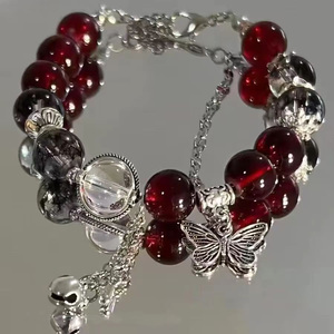 Pulseira Criativa Personalizada com Contas, Pingente de Cristal Vermelho e Pluma, Nova Pulseira Vintage para Mulheres, Acessórios de Corrente Elástica com Contas - Product Image 4