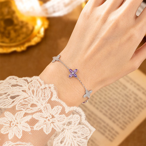 9 Minimalist Coloured Gem Four Leaf Clover Bracelets 2.5*5mm Pear Cut Natural <b>Stone</b> 925 Silver Jewelry Women Girls Gift - Product Image 4