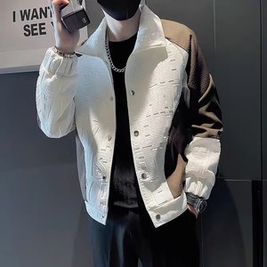 도매 남성 봄 가을 캐주얼 패션 트렌드 플립 칼라 배색 재킷 슬림핏 코트 - Product Image 4