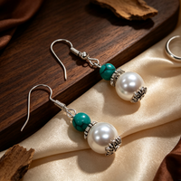 Boucles d'oreilles pendantes en imitation perle et turquoise, légères, avec pendentif en pierres naturelles, bijoux fantaisie pour femme, idéales comme cadeau