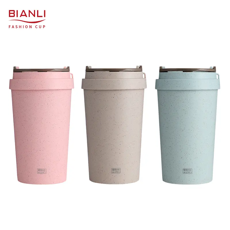 Double Walled Insulated Tumbler Cups Custom Logo Wheat Straw Coffee Mugs Wholesale Creative Travel with Lids Coffee Cup