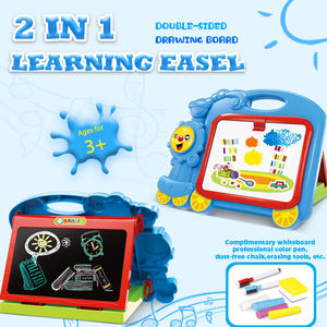 Tableau d'écriture et de dessin double face motif dessin animé (Train, Hippopotame, Vache) – Tableau noir et tableau blanc – Jouet éducatif pour l'éveil des enfants – Cadeau pour enfants - Product Image 2