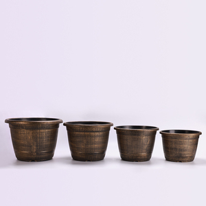 Texture en bois jardinière en plastique ronde panier suspendu en plastique pots peints baril en plastique pots <span class=keywords><strong>de</strong></span> fleurs - Product Image 2