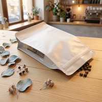 Sachet à café à fond plat haute barrière, doublure en aluminium de qualité alimentaire, imprimé sur mesure avec valve de dégazage et fermeture éclair facile à ouvrir