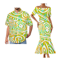Nouveautés 2025 : Ensemble de vêtements pour couple, design tribal polynésien Elei, personnalisé, 2 pièces, chemises à manches courtes, robe à une épaule et queue de poisson