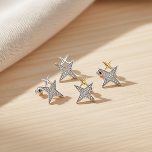 ต่างหูสตั๊ดรูปดาวสองสีแบบ E1525พร้อมคริสตัลพลอยเทียมสำหรับผู้หญิงเครื่องประดับงานปาร์ตี้เครื่องประดับอัลลอยชุบทอง - Product Image 2