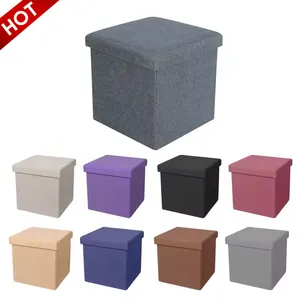 Polyester Linen Pouffe Chairs Storage Foldable Luxury Ottoman Bench Stool Pouf Set Living Room Bedroom Bathroom Hotel